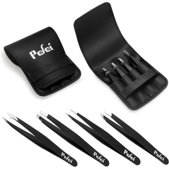 Tweezers Set Professional Stainless Steel Tweezers for Eyebrows Great Hair Black - Picture 7 of 8